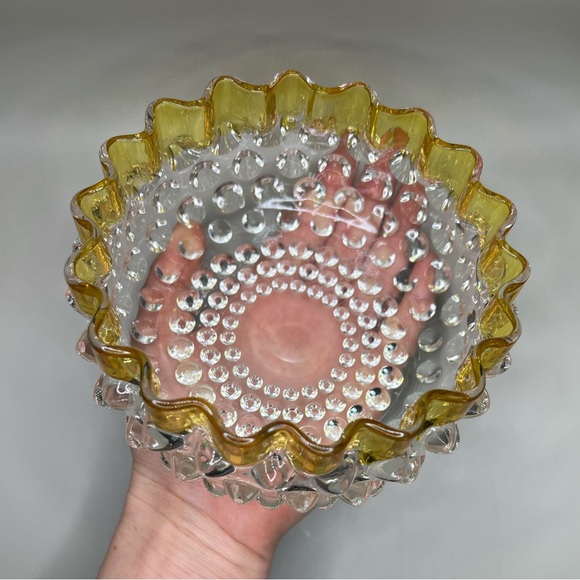 Hobbs Brockunier 323 Yellow Frances Dew Drop Hobnail Ware Yellow Edge| 2 Lots - Picture 4 of 14